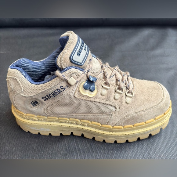 RARE VTG Y2K Skechers Jammers Women 8 Chunky Platform Putty Tan Suede Boot Shoe - Picture 1 of 11